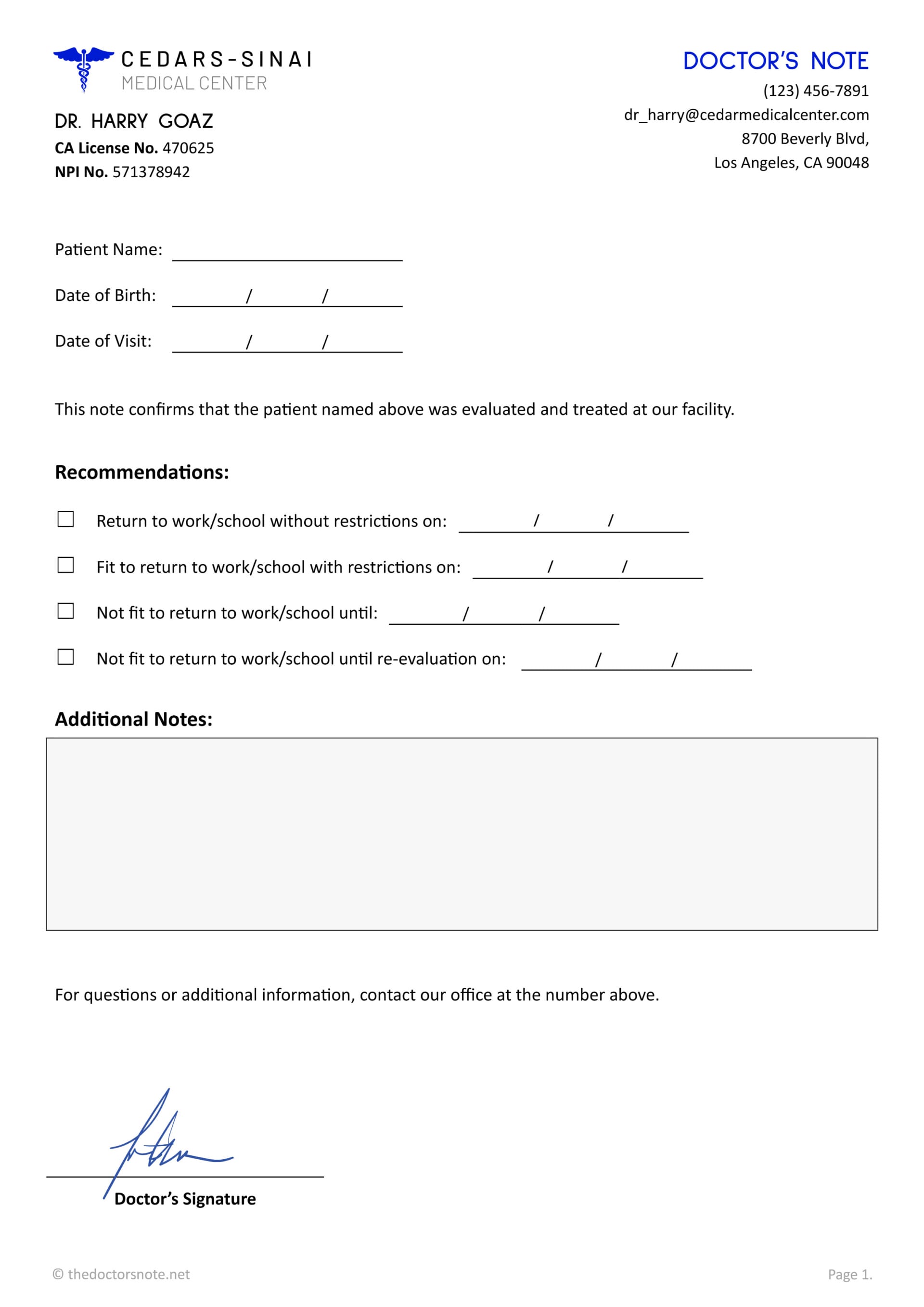 Doctor’s Note for Work - Google Docs | Word - Thedoctorsnote.net