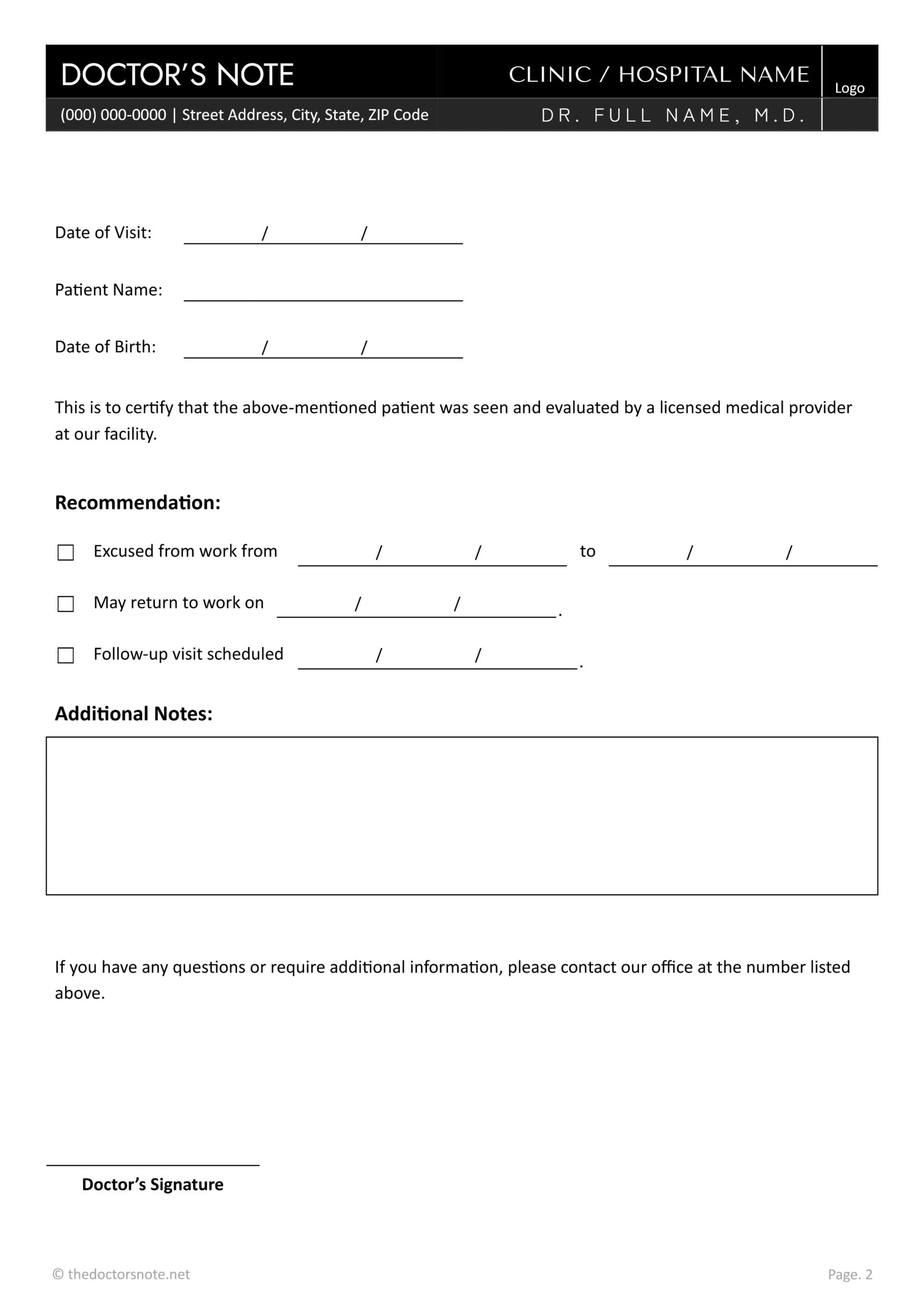 Doctors Excuse Note for Work - Word | Google Docs - TDN