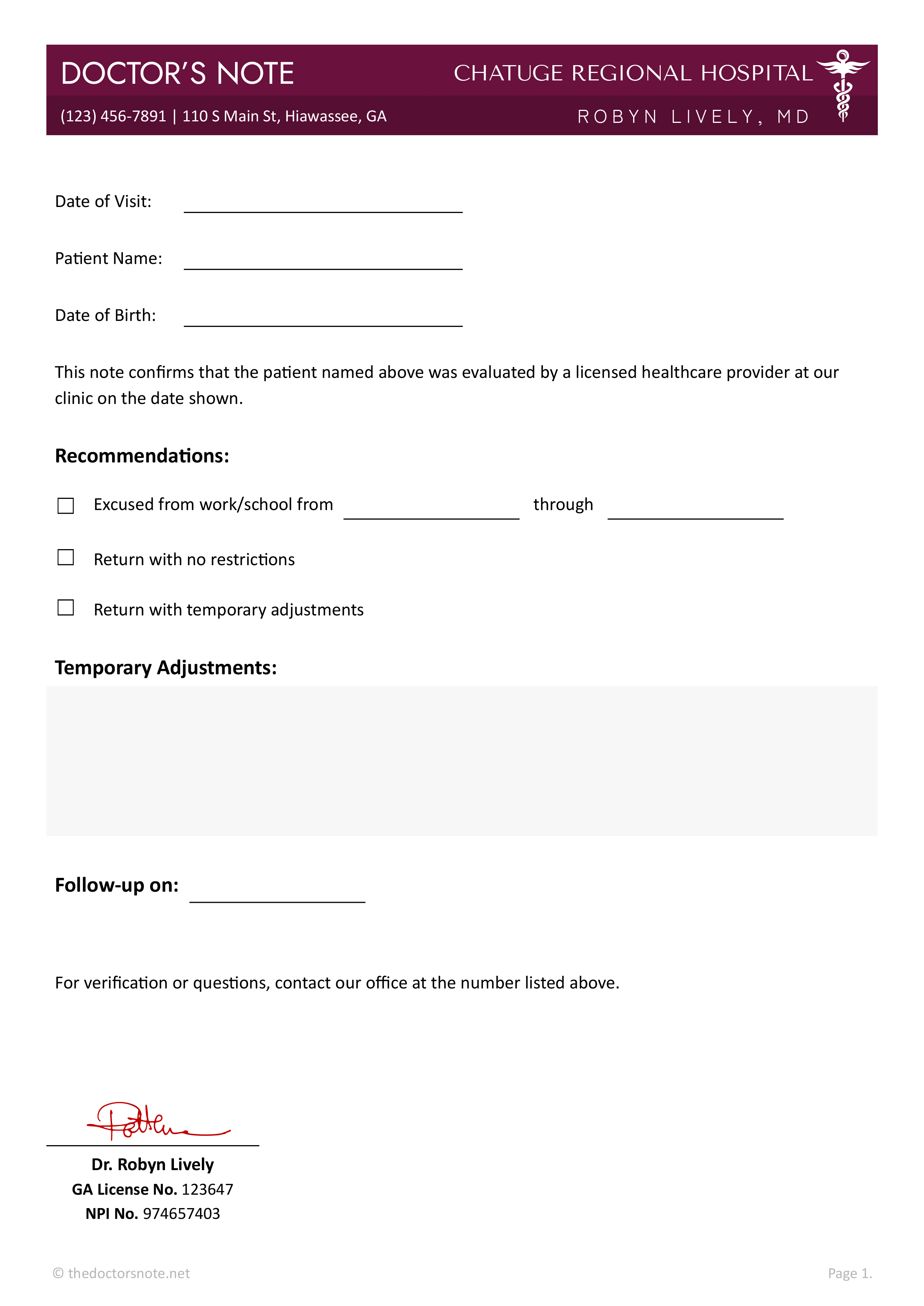 Doctors Excuse Note for Work (Word | Google Docs) - TDN