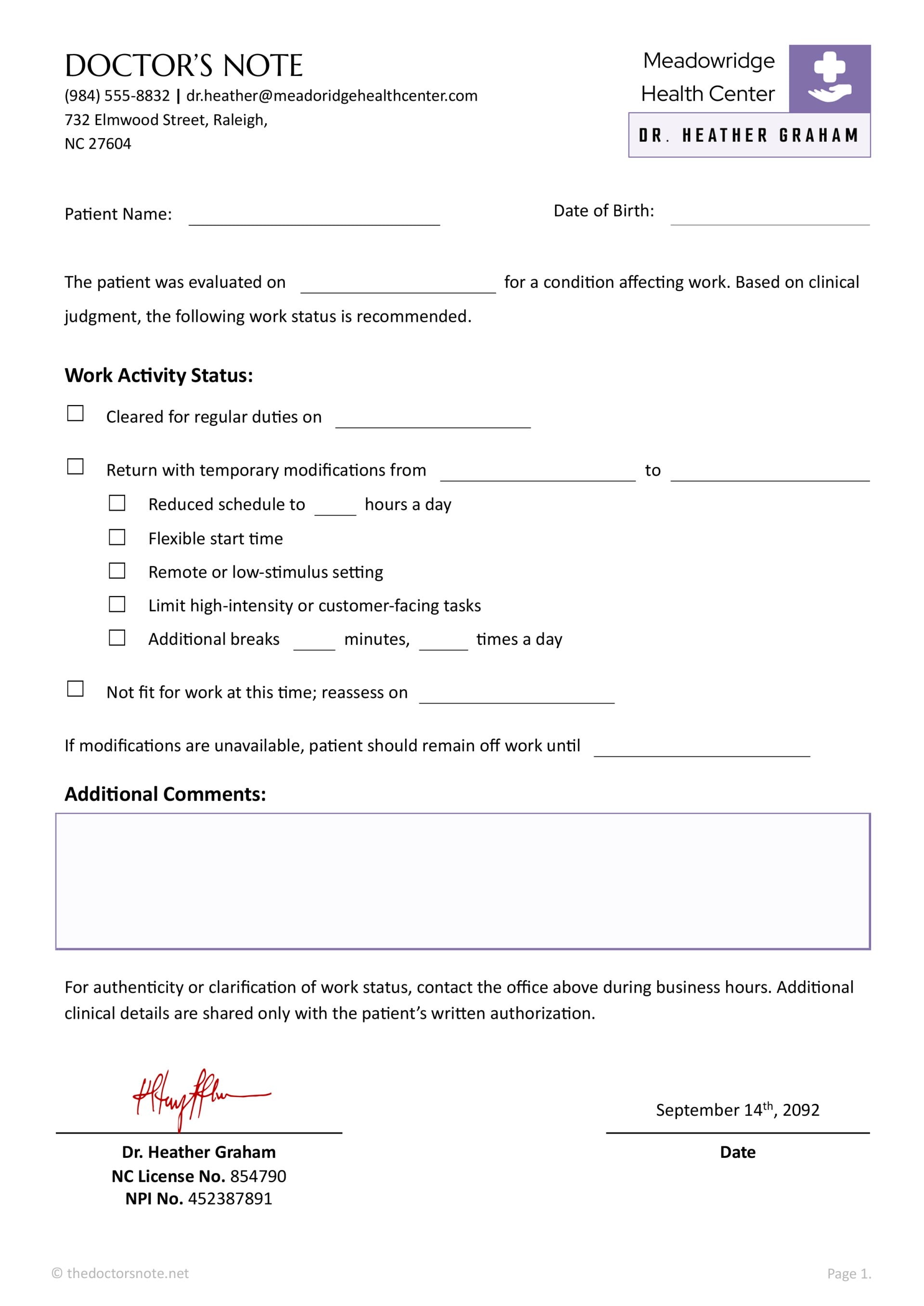 Doctor’s Note for Work - Google Docs | Word - Thedoctorsnote.net