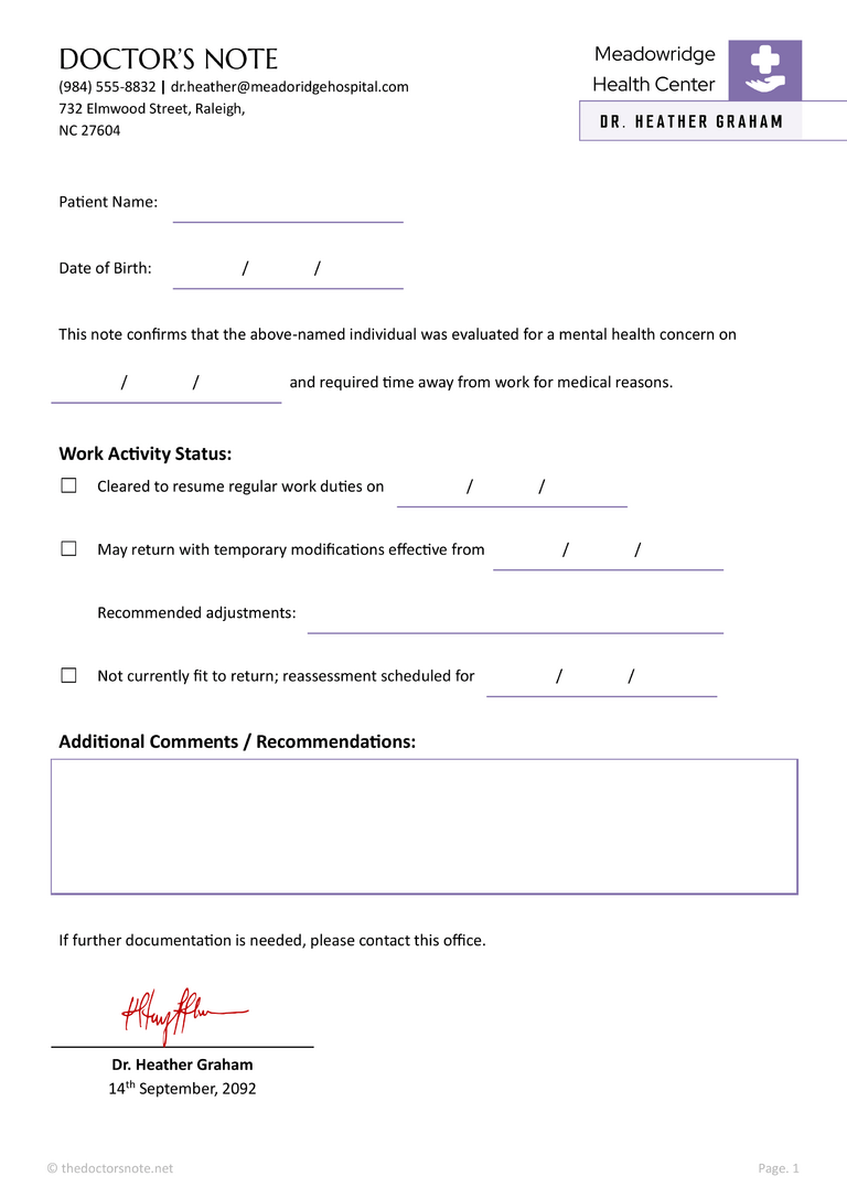 Doctor’s Sick Note Template - Edit & Print
