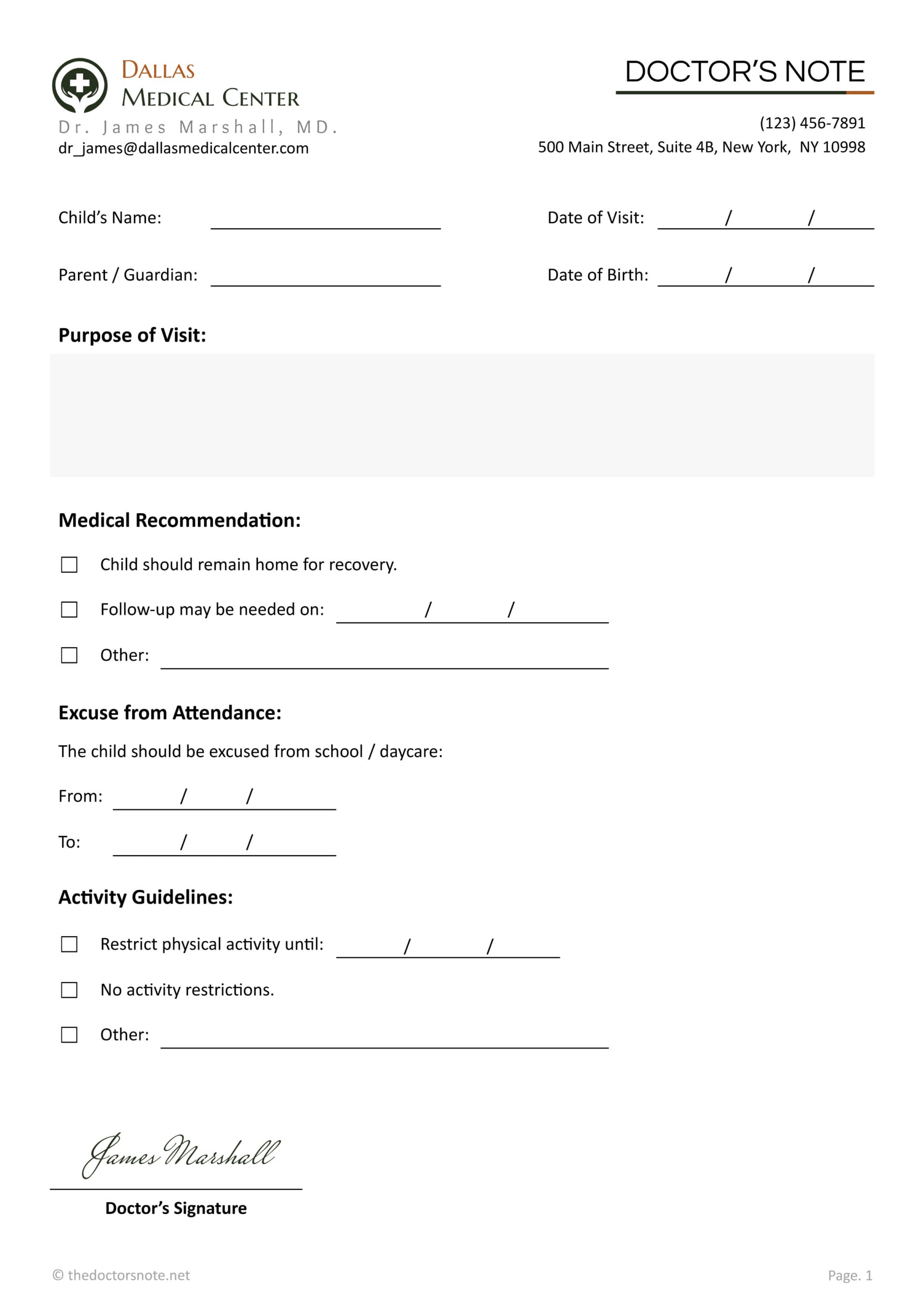 Doctor’s Sick Note Template - Edit & Print