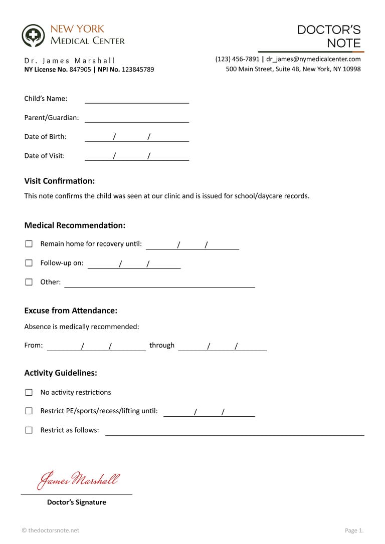 Free Doctor’s Note for School - Edit & Print