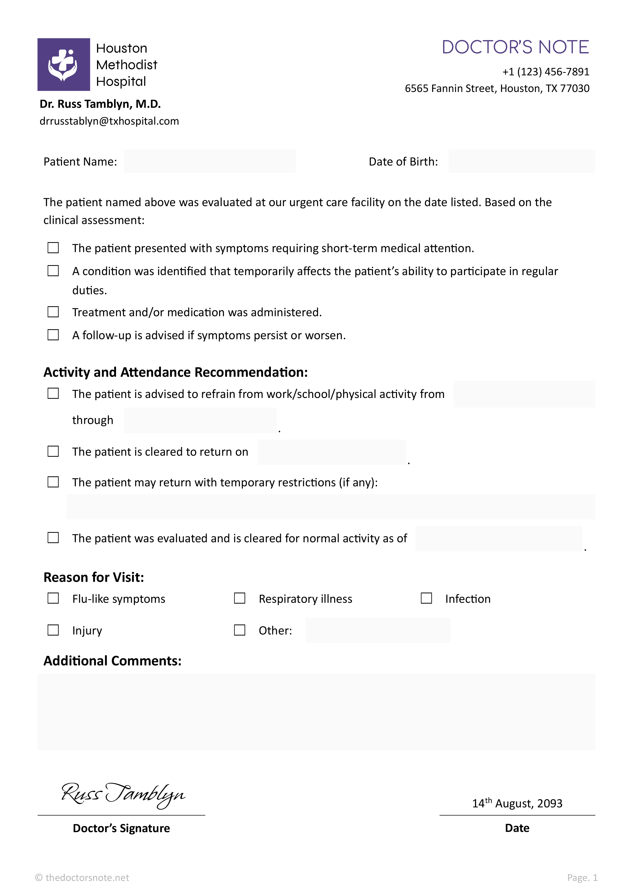 Urgent Care Doctor’s Note (with Restrictions) - TDN