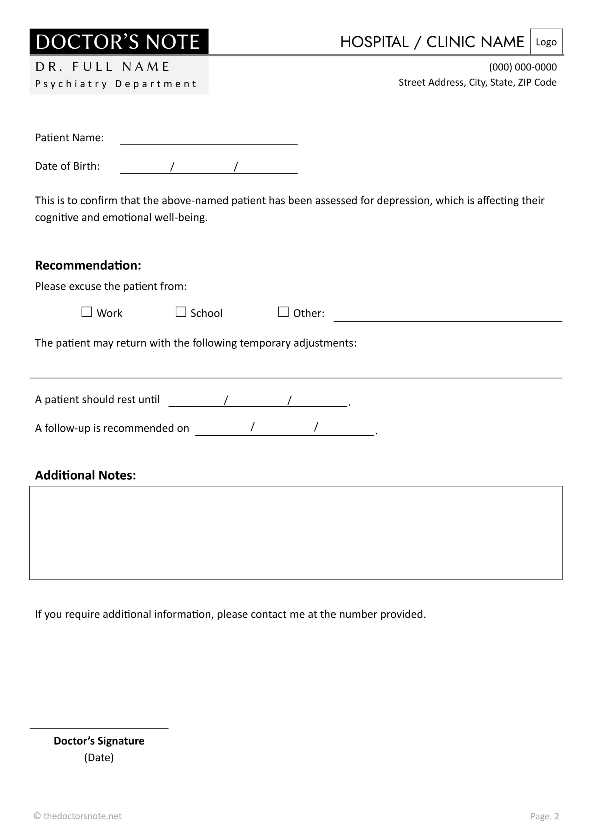 Doctor’s Note for Depression - Word | Google Docs - TDN