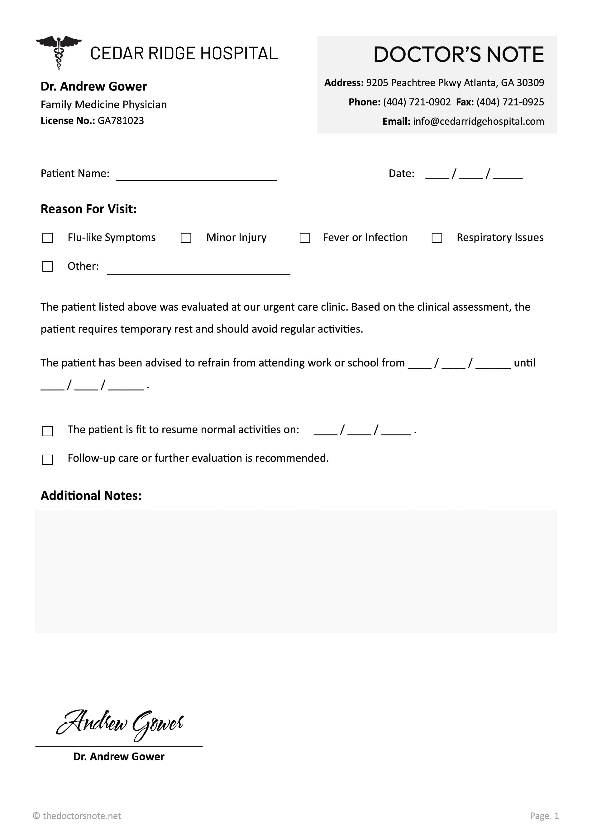 Doctor’s Note for Work Restrictions - Edit & Print